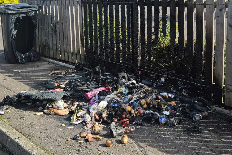 Aftermath of bin fire at Bogwood Court, Mayfield