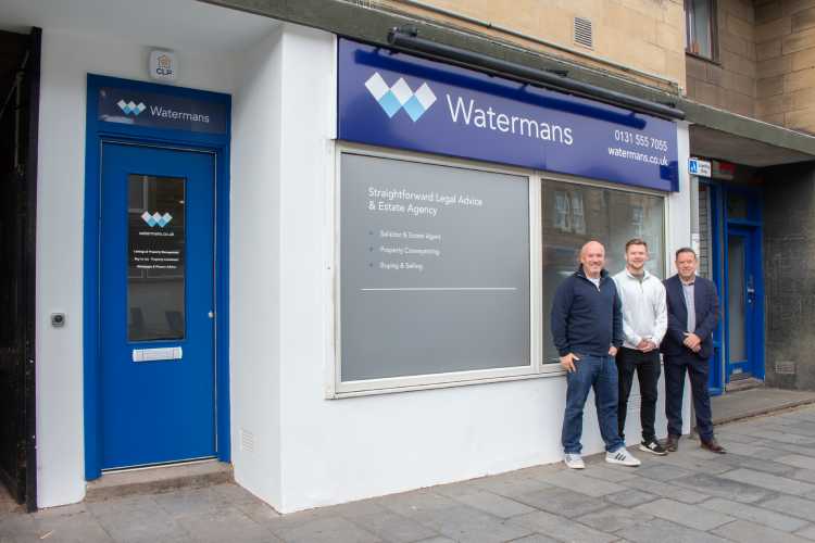From left to right: Scott Whyte, Managing Director, Shawn Wood, Director and Head of Conveyancing, Neil Reid, Consultant Valuer at Watermans new office at High Street, Bonnyrigg