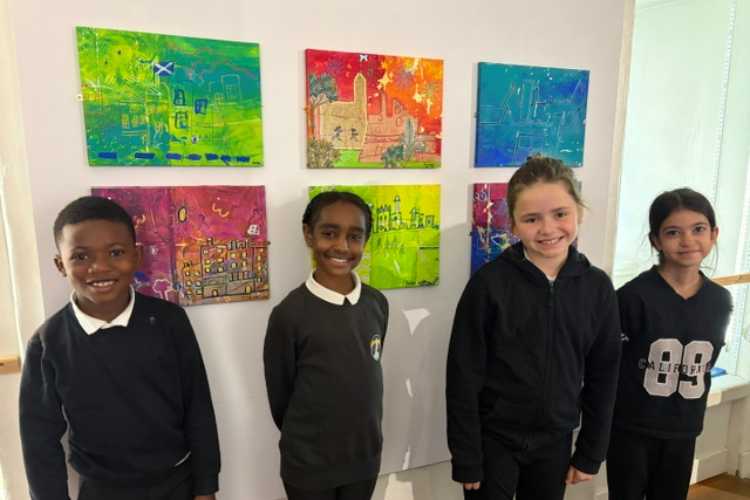 The Granton Primary School pupils with their artwork