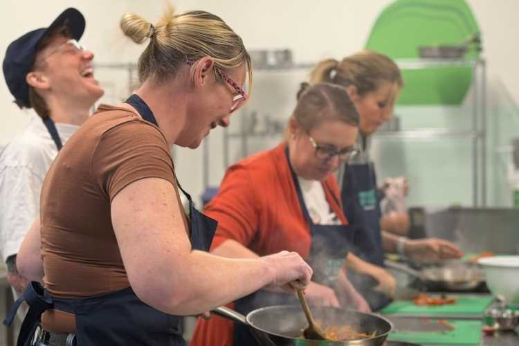 Cookery students take part int he train the trainer session at The Larder. Copyright West Lothian Food Network.