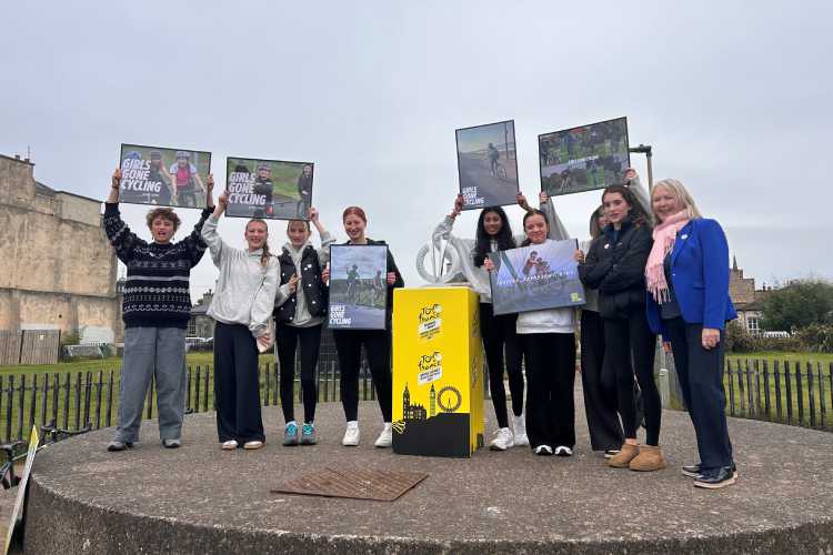 Council leader Jane Meagher alongside Portobello pupils going to France