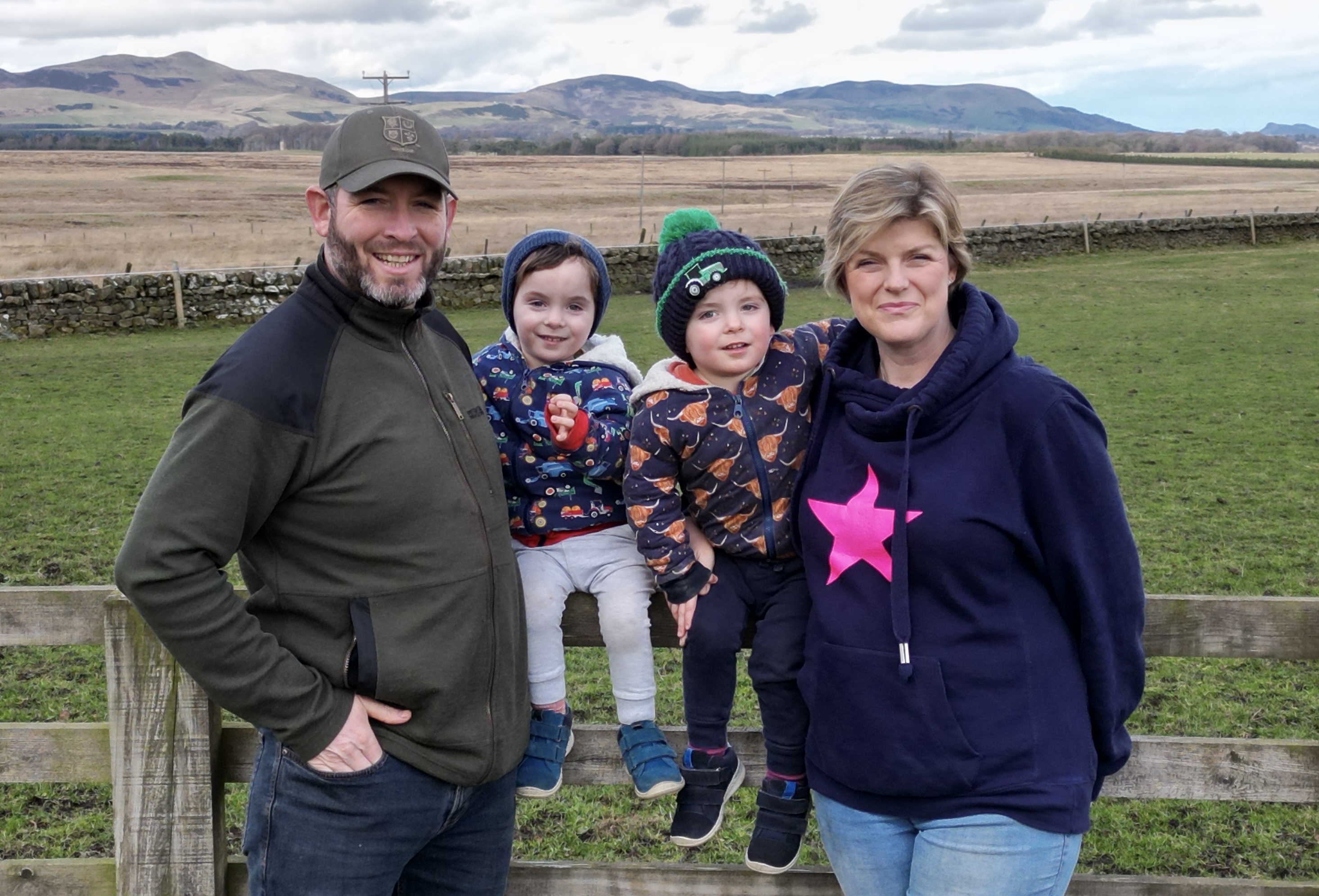 Penicuik Farm owners Gavin and Anna Brown alongside their two children